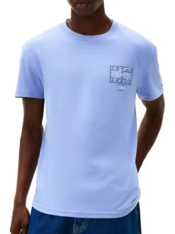 T-shirt en coton marine imprimé avec une coupe droite et un col rond