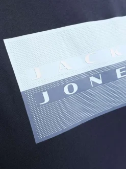 T-shirt en coton marine imprimé avec une coupe droite et un col rond