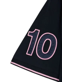T-shirt en coton marine à imprimé avec une coupe droite et un col rond