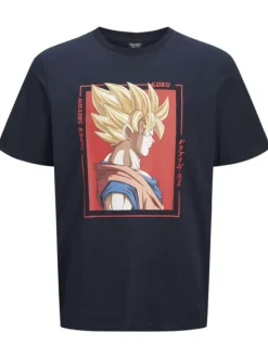 T-shirt en coton marine imprimé son goku coupe droite col rond