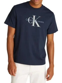 T-shirt en coton marine monogrammes avec une coupe droite et logo iconique