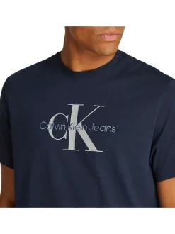T-shirt en coton marine monogrammes avec une coupe droite et logo iconique