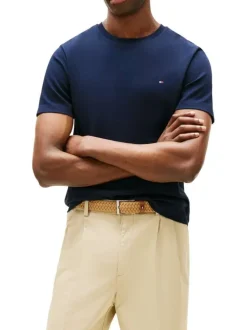 T-shirt en coton marine pourvu d'un col rond et de manches courtes