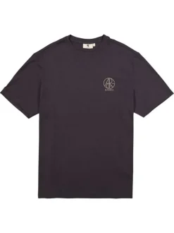 T-shirt en coton marine uni avec logo imprimé et un col rond
