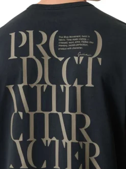 T-shirt en coton marine uni avec texte imprimé et une coupe droite