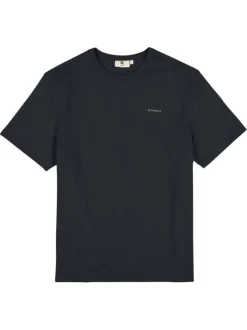 T-shirt en coton marine uni avec texte imprimé et une coupe droite