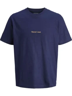 T-shirt en coton marine uni avec un col rond et des manches courtes