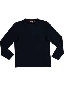 T-shirt en coton marine uni avec un col rond et des manches longues