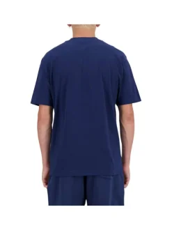 T-shirt en coton marine uni avec un col rond et une coupe droite