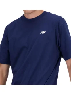 T-shirt en coton marine uni avec un col rond et une coupe droite