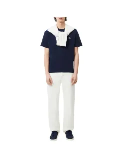 T-shirt en coton marine uni avec un col rond et une coupe droite