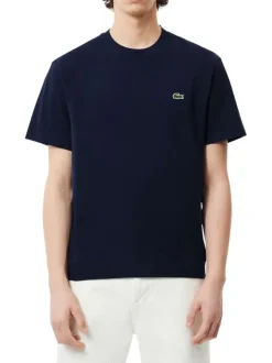 T-shirt en coton marine uni avec un col rond et une coupe droite