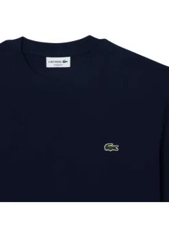T-shirt en coton marine uni avec un col rond et une coupe droite