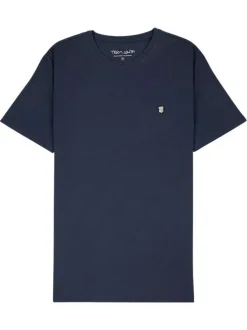 T-shirt en coton marine uni avec une coupe droite à col rond