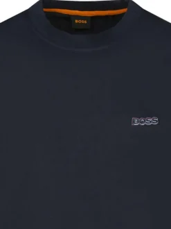 T-shirt en coton marine uni avec une coupe droite et un col rond