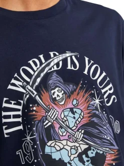 T-shirt en coton marine uni avec une coupe droite et un col rond