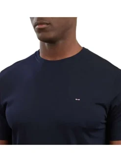 T-shirt en coton marine uni avec une coupe droite et un col rond