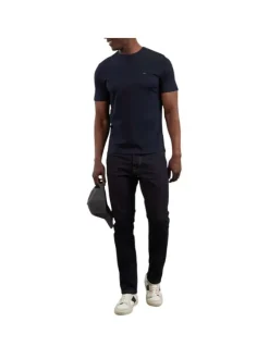 T-shirt en coton marine uni avec une coupe droite et un col rond
