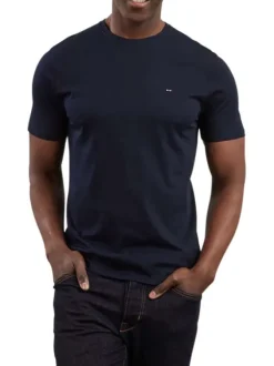 T-shirt en coton marine uni avec une coupe droite et un col rond