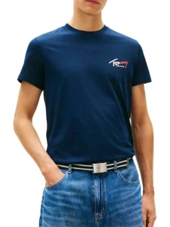 T-shirt en coton marine uni avec une coupe droite et un col rond