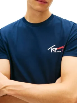 T-shirt en coton marine uni avec une coupe droite et un col rond