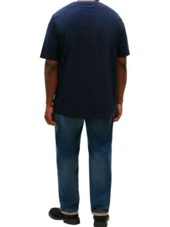 T-shirt en coton marine uni avec une coupe droite et un col rond