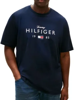 T-shirt en coton marine uni avec une coupe droite et un col rond