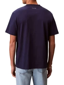 T-shirt en coton marine uni avec une coupe droite et un col rond