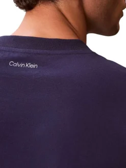 T-shirt en coton marine uni avec une coupe droite et un col rond