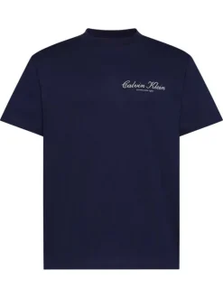T-shirt en coton marine uni avec une coupe droite et un col rond