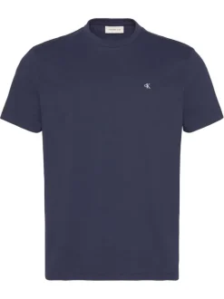 T-shirt en coton marine uni avec une coupe droite et un col rond