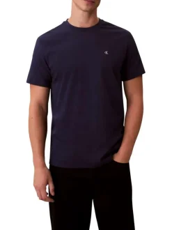 T-shirt en coton marine uni avec une coupe droite et un col rond