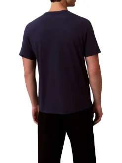 T-shirt en coton marine uni avec une coupe droite et un col rond