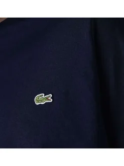 T-shirt en coton marine uni avec une coupe droite et un col rond