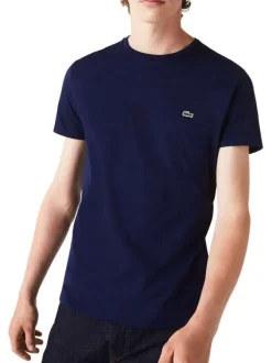 T-shirt en coton marine uni avec une coupe droite et un col rond