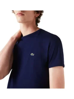 T-shirt en coton marine uni avec une coupe droite et un col rond