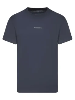T-shirt en coton marine uni avec une coupe droite et un col rond