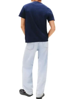 T-shirt en coton marine uni avec une coupe droite et un col rond