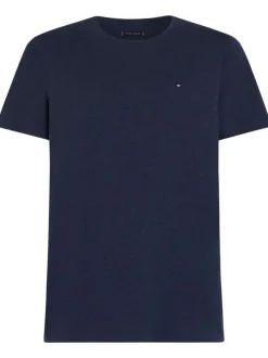T-shirt en coton marine uni avec une coupe droite et un col rond