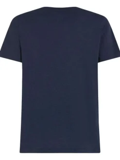 T-shirt en coton marine uni avec une coupe droite et un col rond