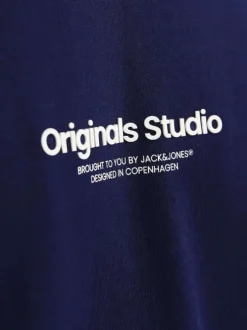 T-shirt en coton marine uni avec une coupe droite et un col rond