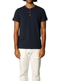 T-shirt en coton marine uni avec une coupe droite et un col rond