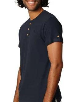 T-shirt en coton marine uni avec une coupe droite et un col rond