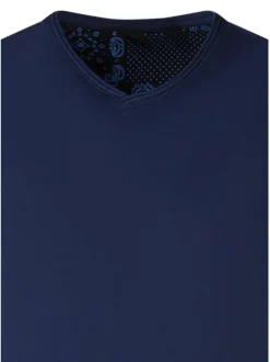 T-shirt en coton marine uni avec une coupe droite et un col v