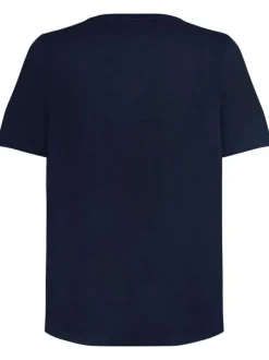 T-shirt en coton marine uni avec une coupe droite un col rond et logo embossé