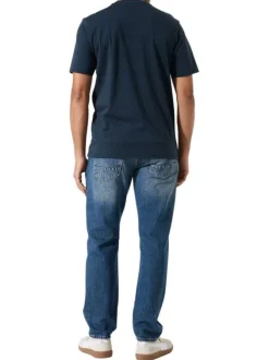 T-shirt en coton marine uni à col rond avec patch de la marque