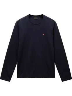 T-shirt en coton marine uni à coupe droite avec col rond et logo brodé