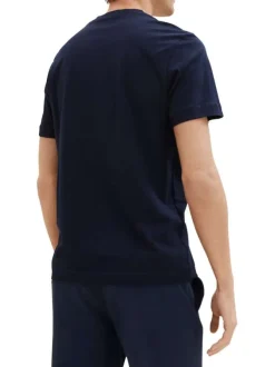 T-shirt en coton marine uni coupe droite avec un col rond et des inscriptions