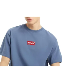 T-shirt en coton marine uni droit avec des manches courtes et à col rond