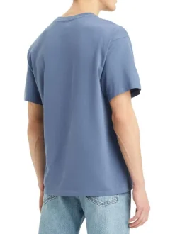 T-shirt en coton marine uni droit avec des manches courtes et à col rond